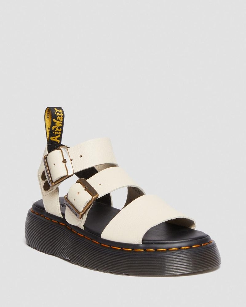 Parchment Beige Doctor Martens Gryphon Pisa Leather Platform Sandals (Pisa) | OT51-X2ZB