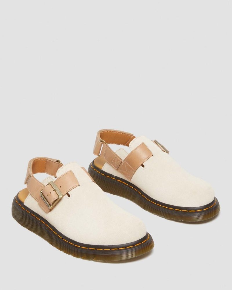 Parchment Beige / Beige Doctor Martens Jorge II Suede & Leather Slingback Mules (E.H.Suede+Carrara) | MY93-O7EU