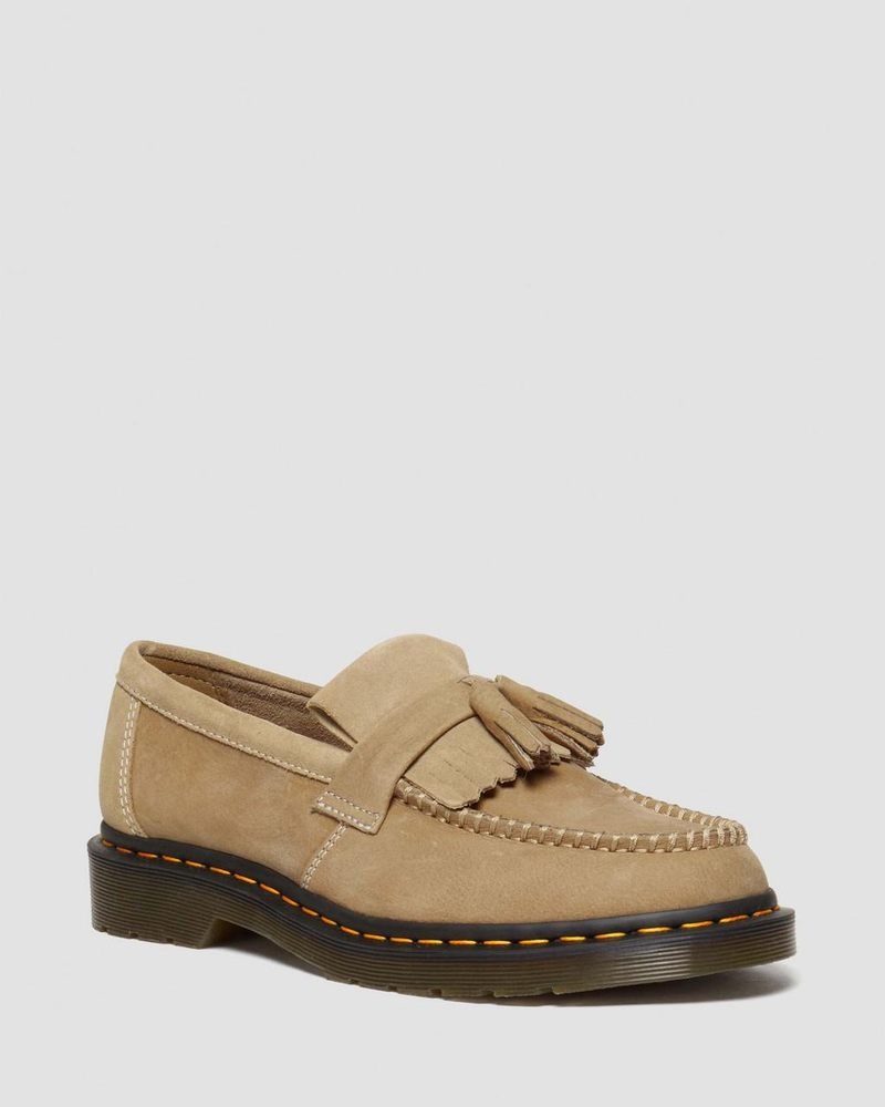 Savannah Tan Doctor Martens Adrian Tumbled Nubuck Leather Tassel Loafers (Tumbled Nubuck) | YU39-K9MN