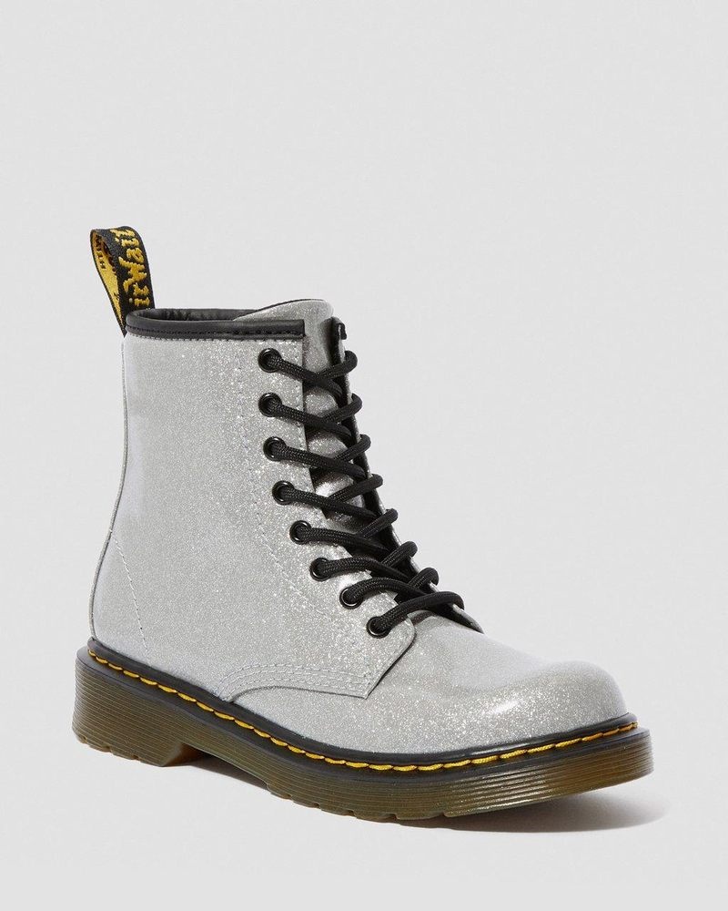 Silver Doctor Martens Junior 1460 Glitter Lace Up Boots (Coated Glitter) | XR56-P9QU