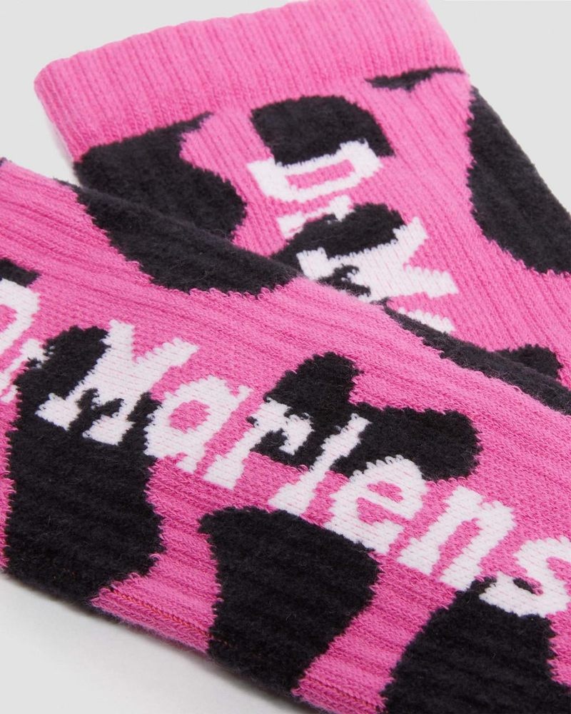 Thrift Pink Doctor Martens Vertical Logo Cow Print Cotton Blend Socks (Cotton Blend) | WG35-S0CX