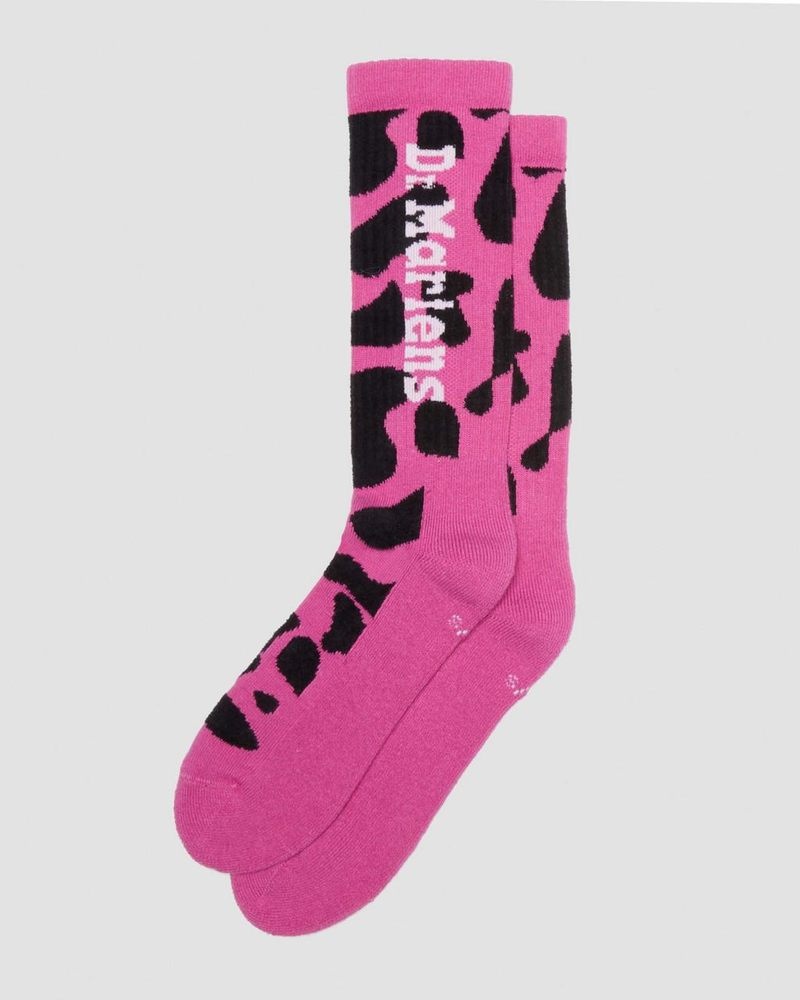 Thrift Pink Doctor Martens Vertical Logo Cow Print Cotton Blend Socks (Cotton Blend) | WG35-S0CX