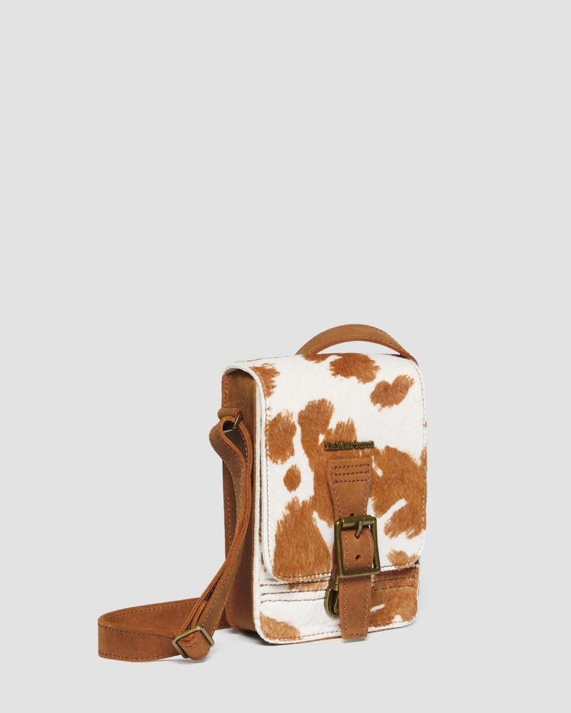 Warm Tan Doctor Martens Hair-On Cow Print Vertical Crossbody Bag (Hair On) | CC36-R7KF