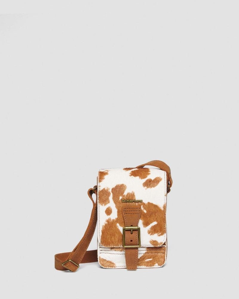 Warm Tan Doctor Martens Hair-On Cow Print Vertical Crossbody Bag (Hair On) | CC36-R7KF