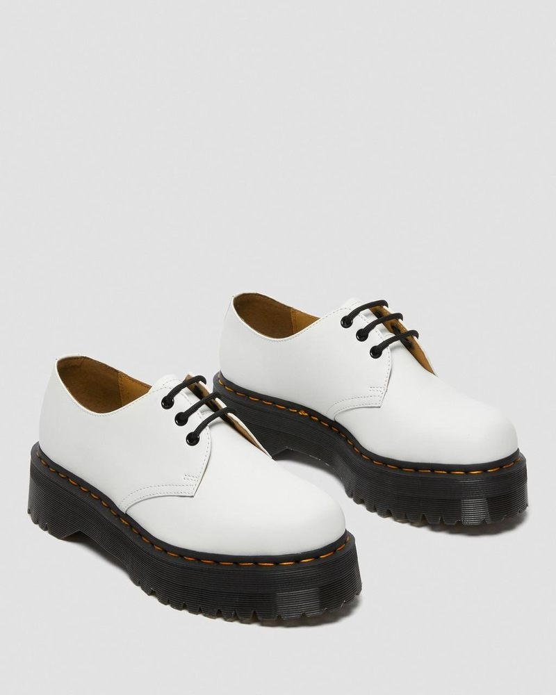 White Doctor Martens 1461 Smooth Leather Platform Shoes (Polished Smooth) | DE66-M4UB