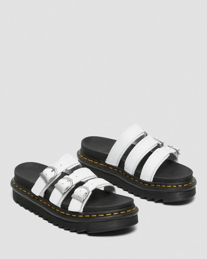 White Doctor Martens Blaire Leather Slide Sandals (Hydro Leather) | IF53-A1YN