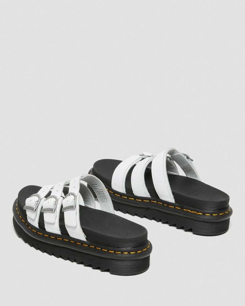 White Doctor Martens Blaire Leather Slide Sandals (Hydro Leather) | IF53-A1YN