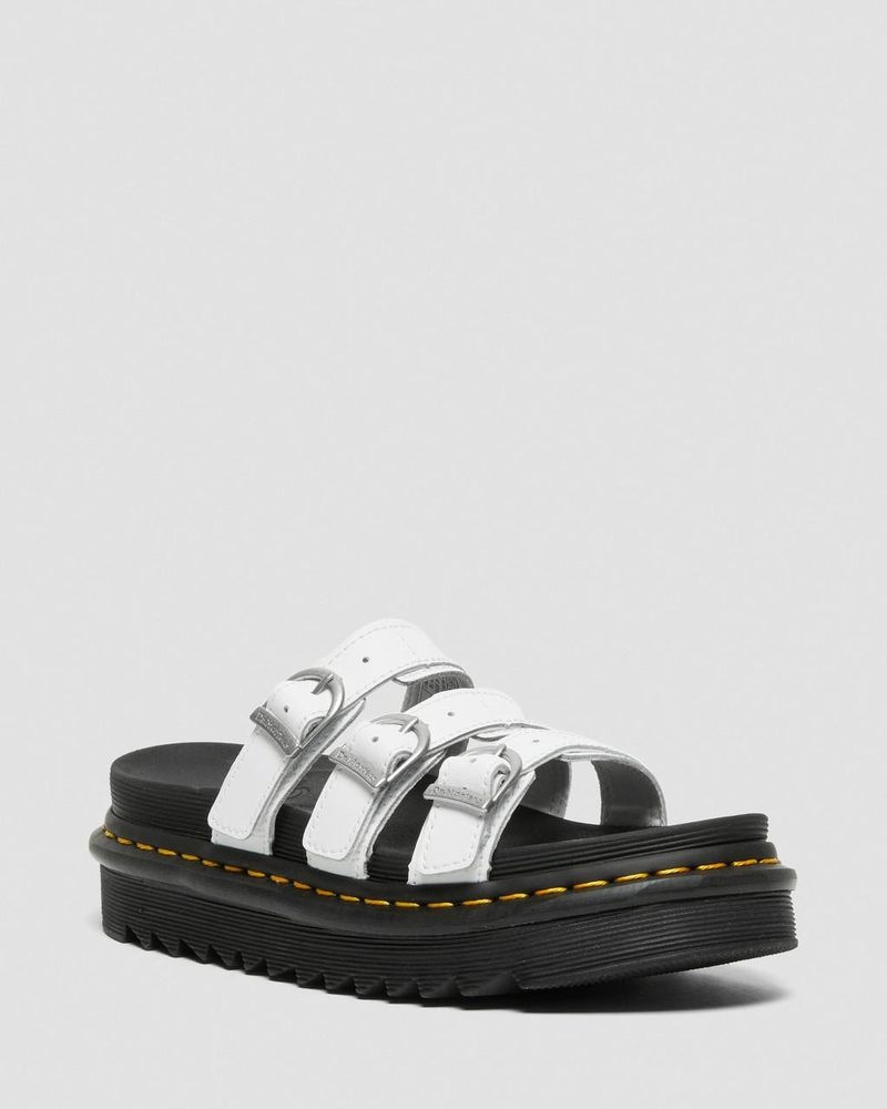 White Doctor Martens Blaire Leather Slide Sandals (Hydro Leather) | IF53-A1YN