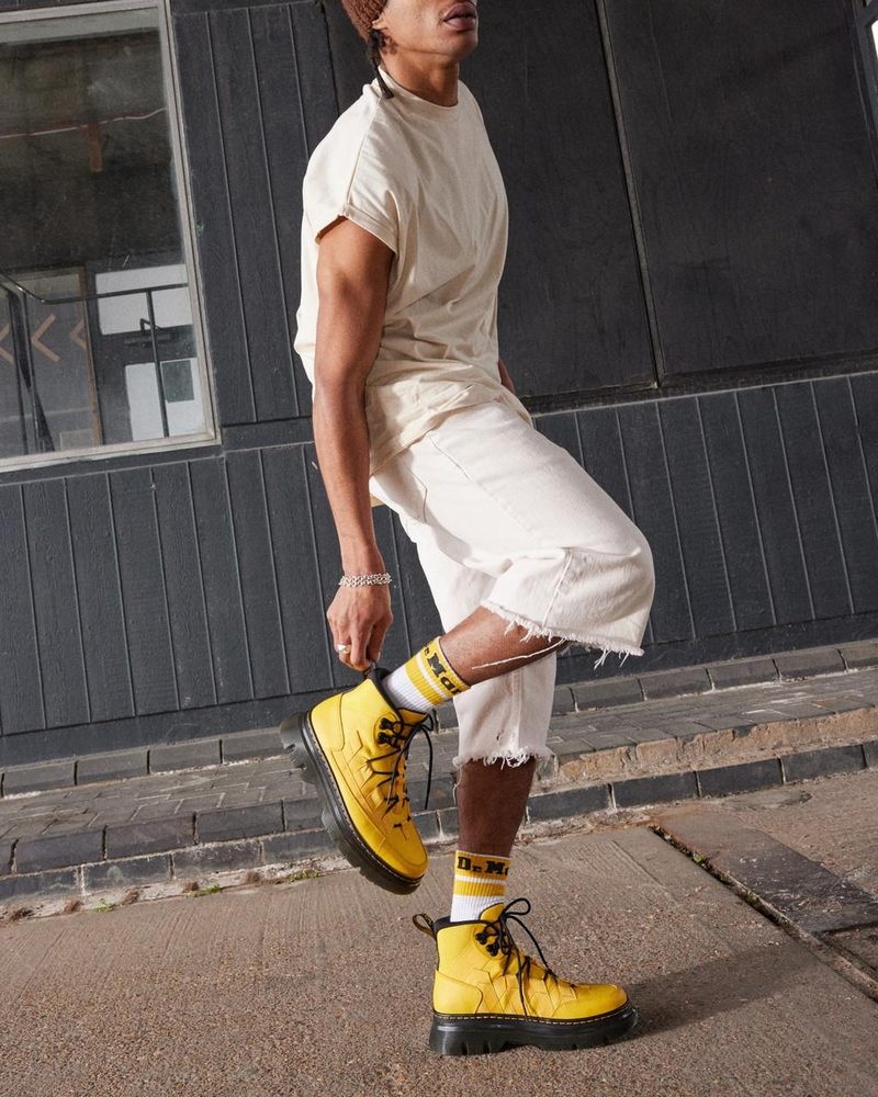 Yellow Doctor Martens Boury Nylon & Leather Casual Boots (Cyclone Nylon+Lapstone) | NN22-E8DT